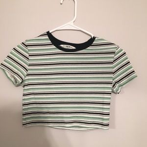 Shein: green, white, and black striped crop top